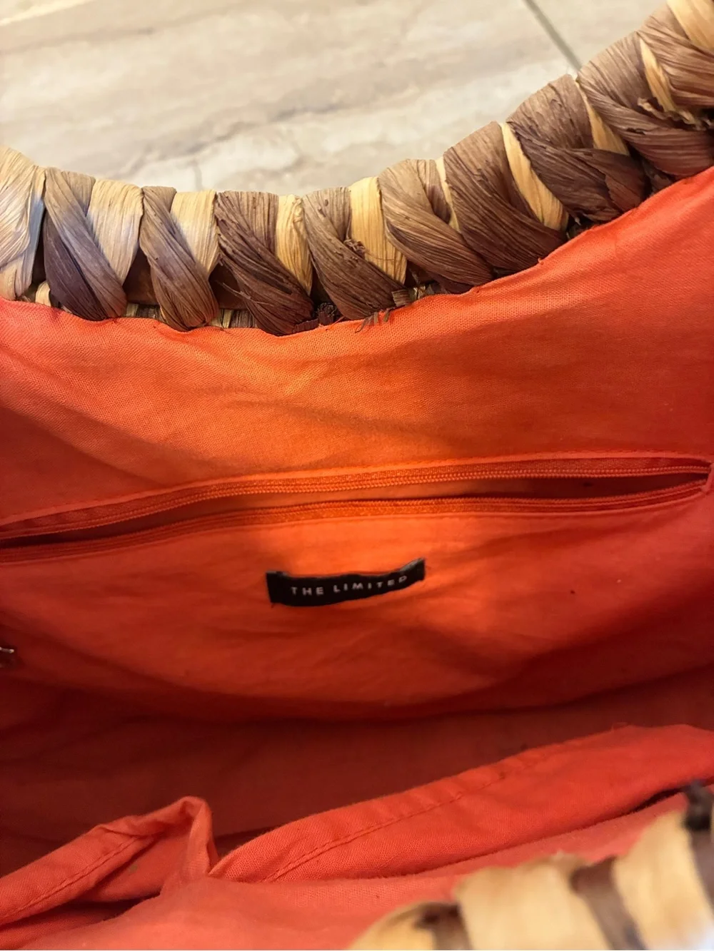 The Limited Woven Circular-Handle Straw Tote Beach Bag in Natural and Brown